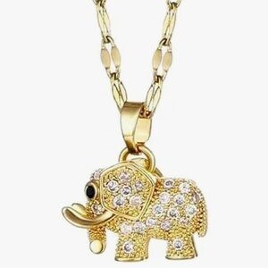 Stainless Steel Elephant Pendant Necklace in Gold Tones and embedded Zirconia